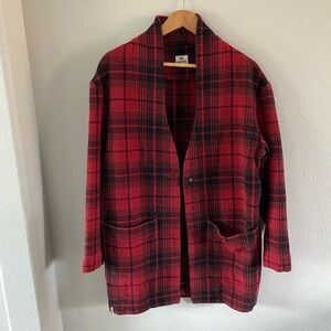 Ten 10 Tree 10 NWT Black Red Plaid Flannel Cocoon Cardigan Jacket Cotton Small